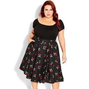 New! City Chic Cherry Desire‎ Dress - black red, women plus size 22